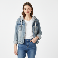 Light Wash Denim Jacket with Attached Hoodie