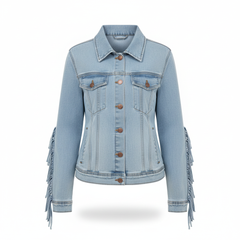 Black Fringe Detail Western Denim Jacket