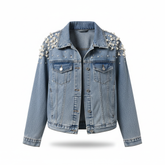 Embellished Pearl Studded Denim Jacket