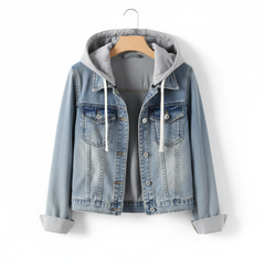 Light Wash Denim Jacket with Attached Hoodie