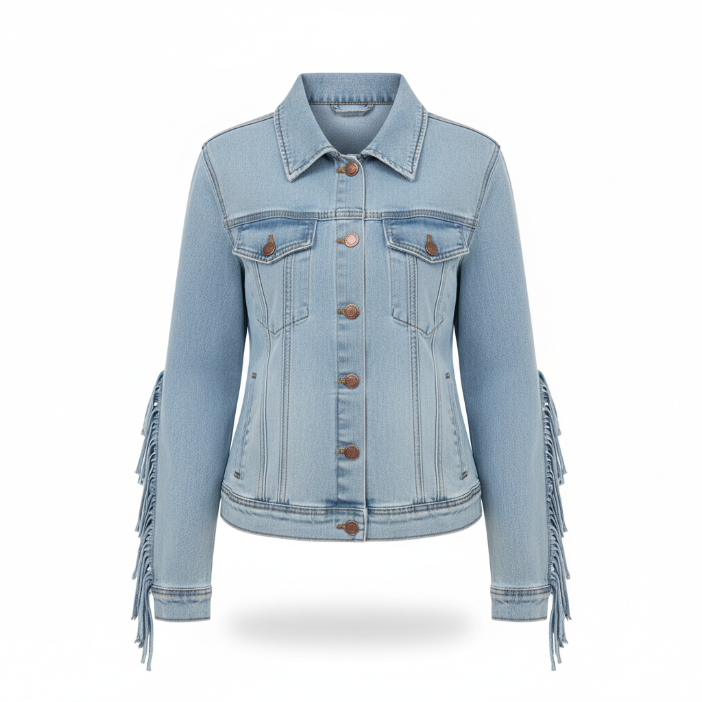 Black Fringe Detail Western Denim Jacket