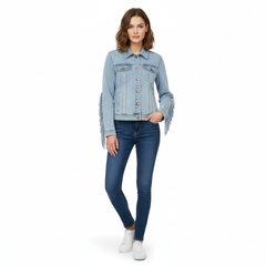 Black Fringe Detail Western Denim Jacket