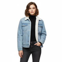 Light Wash Sherpa-Lined Denim Jacket