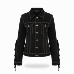Black Fringe Detail Western Denim Jacket